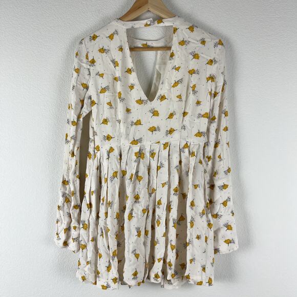 Free People Tegan Dress Womens 0 Ivory Floral Print Mini 3/4 Sleeve Boho Fairy - Picture 11 of 13